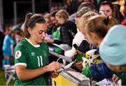21 October 2021; Katie McCabe of Republic of Ireland with supporters following the FIFA Women's World Cup 2023 qualifier group A match between Republic of Ireland and Sweden at Tallaght Stadium in Dublin. Photo by Stephen McCarthy/Sportsfile