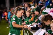 21 October 2021; Katie McCabe of Republic of Ireland with supporters following the FIFA Women's World Cup 2023 qualifier group A match between Republic of Ireland and Sweden at Tallaght Stadium in Dublin. Photo by Stephen McCarthy/Sportsfile