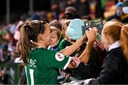 21 October 2021; Katie McCabe of Republic of Ireland with supporters following the FIFA Women's World Cup 2023 qualifier group A match between Republic of Ireland and Sweden at Tallaght Stadium in Dublin. Photo by Stephen McCarthy/Sportsfile