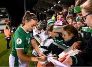 21 October 2021; Katie McCabe of Republic of Ireland with supporters following the FIFA Women's World Cup 2023 qualifier group A match between Republic of Ireland and Sweden at Tallaght Stadium in Dublin. Photo by Stephen McCarthy/Sportsfile