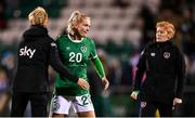 21 October 2021; Saoirse Noonan of Republic of Ireland with Republic of Ireland manager Vera Pauw, left, and Republic of Ireland assistant manager Eileen Gleeson, right, following the FIFA Women's World Cup 2023 qualifier group A match between Republic of Ireland and Sweden at Tallaght Stadium in Dublin. Photo by Stephen McCarthy/Sportsfile