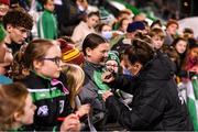 21 October 2021; Lucy Quinn of Republic of Ireland with supporters following the FIFA Women's World Cup 2023 qualifier group A match between Republic of Ireland and Sweden at Tallaght Stadium in Dublin. Photo by Stephen McCarthy/Sportsfile