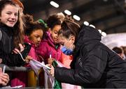 21 October 2021; Lucy Quinn of Republic of Ireland with supporters following the FIFA Women's World Cup 2023 qualifier group A match between Republic of Ireland and Sweden at Tallaght Stadium in Dublin. Photo by Stephen McCarthy/Sportsfile