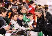 21 October 2021; Louise Quinn of Republic of Ireland with supporters following the FIFA Women's World Cup 2023 qualifier group A match between Republic of Ireland and Sweden at Tallaght Stadium in Dublin. Photo by Stephen McCarthy/Sportsfile