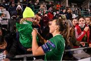 21 October 2021; Katie McCabe of Republic of Ireland with supporters following the FIFA Women's World Cup 2023 qualifier group A match between Republic of Ireland and Sweden at Tallaght Stadium in Dublin. Photo by Stephen McCarthy/Sportsfile