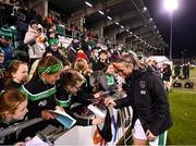 21 October 2021; Louise Quinn of Republic of Ireland with supporters following the FIFA Women's World Cup 2023 qualifier group A match between Republic of Ireland and Sweden at Tallaght Stadium in Dublin. Photo by Stephen McCarthy/Sportsfile