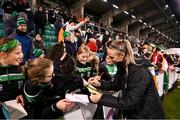 21 October 2021; Louise Quinn of Republic of Ireland with supporters following the FIFA Women's World Cup 2023 qualifier group A match between Republic of Ireland and Sweden at Tallaght Stadium in Dublin. Photo by Stephen McCarthy/Sportsfile