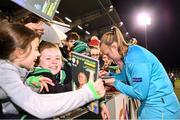 21 October 2021; Republic of Ireland goalkeeper Courtney Brosnan with supporters following the FIFA Women's World Cup 2023 qualifier group A match between Republic of Ireland and Sweden at Tallaght Stadium in Dublin. Photo by Stephen McCarthy/Sportsfile