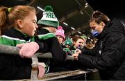 21 October 2021; Lucy Quinn of Republic of Ireland with supporters following the FIFA Women's World Cup 2023 qualifier group A match between Republic of Ireland and Sweden at Tallaght Stadium in Dublin. Photo by Stephen McCarthy/Sportsfile