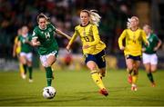 21 October 2021; Amanda Ilestedt of Sweden in action against Heather Payne of Republic of Ireland during the FIFA Women's World Cup 2023 qualifier group A match between Republic of Ireland and Sweden at Tallaght Stadium in Dublin. Photo by Stephen McCarthy/Sportsfile