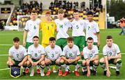 22 October 2021; The Republic of Ireland team, back row, from left, Freddie Turley, Jason Healy, Luke Kehir, Adam Queally and Trent Kone Doherty. Front row, from left, Sean Mackey, Anthony Dodd, Corey O’Sullivan, Naz Raji, Sean Hayden and Cian Mulvilhill, before the Victory Shield match between Northern Ireland and Republic of Ireland at Blanchflower Park in Belfast. Photo by Ramsey Cardy/Sportsfile