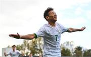 22 October 2021; Trent Kone Doherty of Republic of Ireland celebrates after scoring his side's second goal during the Victory Shield match between Northern Ireland and Republic of Ireland at Blanchflower Park in Belfast. Photo by Ramsey Cardy/Sportsfile