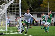 22 October 2021; Trent Kone Doherty of Republic of Ireland celebrates after scoring his side's second goal during the Victory Shield match between Northern Ireland and Republic of Ireland at Blanchflower Park in Belfast. Photo by Ramsey Cardy/Sportsfile