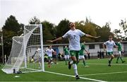 22 October 2021; Trent Kone Doherty of Republic of Ireland celebrates after scoring his side's second goal during the Victory Shield match between Northern Ireland and Republic of Ireland at Blanchflower Park in Belfast. Photo by Ramsey Cardy/Sportsfile