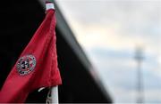 22 October 2021; A detailed view of the Bohemians crest on a corner flag before the Extra.ie FAI Cup Semi-Final match between Bohemians and Waterford at Dalymount Park in Dublin. Photo by Eóin Noonan/Sportsfile