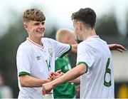 22 October 2021; Luke Kehir, left, and Freddie Turley of Republic of Ireland after the Victory Shield match between Northern Ireland and Republic of Ireland at Blanchflower Park in Belfast. Photo by Ramsey Cardy/Sportsfile