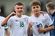 22 October 2021; Taylor Mooney, left, and Naz Raji of Republic of Ireland after the Victory Shield match between Northern Ireland and Republic of Ireland at Blanchflower Park in Belfast. Photo by Ramsey Cardy/Sportsfile