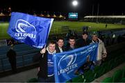 22 October 2021; Leinster supporters, from left, William Potterton, Sam Dowds, Jack Perry, Robert Lawless and David Smith before the United Rugby Championship match between Glasgow Warriors and Leinster at Scotstoun Stadium in Glasgow, Scotland. Photo by Harry Murphy/Sportsfile