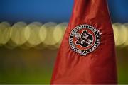 22 October 2021; A general view of a corner flag at Dalymount Park with the Bohemians crest before the Extra.ie FAI Cup Semi-Final match between Bohemians and Waterford at Dalymount Park in Dublin. Photo by Stephen McCarthy/Sportsfile