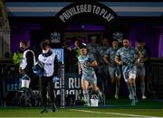 22 October 2021; Leinster captain Luke McGrath leads out his side before the United Rugby Championship match between Glasgow Warriors and Leinster at Scotstoun Stadium in Glasgow, Scotland. Photo by Harry Murphy/Sportsfile