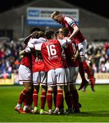 22 October 2021; St Patrick's Athletic players celebrate their first goal, scored by Billy King, hidden, during the Extra.ie FAI Cup Semi-Final match between St Patrick's Athletic and Dundalk at Richmond Park in Dublin. Photo by Ben McShane/Sportsfile