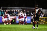 22 October 2021; Will Patching of Dundalk looks on as St Patrick's Athletic players celebrate their second goal, scored by Matty Smith, during the Extra.ie FAI Cup Semi-Final match between St Patrick's Athletic and Dundalk at Richmond Park in Dublin. Photo by Ben McShane/Sportsfile
