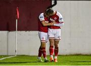 22 October 2021; Matty Smith of St Patrick's Athletic, left, is congratulated by team-mate Paddy Barrett after scoring their side's second goal during the Extra.ie FAI Cup semi-final match between St Patrick's Athletic and Dundalk at Richmond Park in Dublin. Photo by Seb Daly/Sportsfile