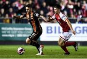 22 October 2021; Sean Murray of Dundalk is tackled by Lee Desmond of St Patrick's Athletic during the Extra.ie FAI Cup Semi-Final match between St Patrick's Athletic and Dundalk at Richmond Park in Dublin. Photo by Ben McShane/Sportsfile