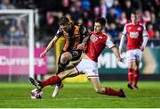 22 October 2021; Sean Murray of Dundalk is tackled by Lee Desmond of St Patrick's Athletic during the Extra.ie FAI Cup Semi-Final match between St Patrick's Athletic and Dundalk at Richmond Park in Dublin. Photo by Ben McShane/Sportsfile