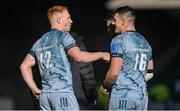 22 October 2021; Ciarán Frawley, left, and Dan Sheehan of Leinster after the United Rugby Championship match between Glasgow Warriors and Leinster at Scotstoun Stadium in Glasgow, Scotland. Photo by Harry Murphy/Sportsfile