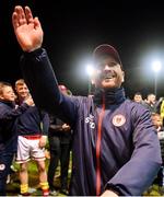 22 October 2021; St Patrick's Athletic head coach Stephen O'Donnell celebrates after his side's victory over Dundalk in the Extra.ie FAI Cup semi-final match between St Patrick's Athletic and Dundalk at Richmond Park in Dublin. Photo by Seb Daly/Sportsfile