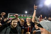 22 October 2021; Georgie Kelly of Bohemians celebrates with supporters following the Extra.ie FAI Cup Semi-Final match between Bohemians and Waterford at Dalymount Park in Dublin. Photo by Stephen McCarthy/Sportsfile