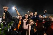 22 October 2021; Rob Cornwall of Bohemians celebrates with supporters following the Extra.ie FAI Cup Semi-Final match between Bohemians and Waterford at Dalymount Park in Dublin. Photo by Stephen McCarthy/Sportsfile