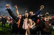 22 October 2021; Rob Cornwall of Bohemians celebrates with supporters following the Extra.ie FAI Cup Semi-Final match between Bohemians and Waterford at Dalymount Park in Dublin. Photo by Stephen McCarthy/Sportsfile