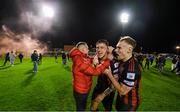 22 October 2021; Rob Cornwall and Ciarán Kelly, right, of Bohemians celebrate following the Extra.ie FAI Cup Semi-Final match between Bohemians and Waterford at Dalymount Park in Dublin. Photo by Stephen McCarthy/Sportsfile