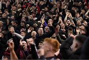 22 October 2021; Bohemians supporters celebrate during the Extra.ie FAI Cup Semi-Final match between Bohemians and Waterford at Dalymount Park in Dublin. Photo by Stephen McCarthy/Sportsfile