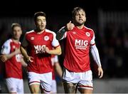 22 October 2021; Paddy Barrett, right, and Lee Desmond of St Patrick's Athletic during the Extra.ie FAI Cup semi-final match between St Patrick's Athletic and Dundalk at Richmond Park in Dublin. Photo by Seb Daly/Sportsfile