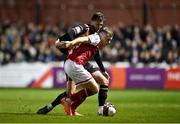 22 October 2021; Jamie Lennon of St Patrick's Athletic in action against Will Patching of Dundalk during the Extra.ie FAI Cup semi-final match between St Patrick's Athletic and Dundalk at Richmond Park in Dublin. Photo by Seb Daly/Sportsfile