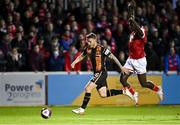 22 October 2021; Sean Murray of Dundalk in action against James Abankwah of St Patrick's Athletic during the Extra.ie FAI Cup semi-final match between St Patrick's Athletic and Dundalk at Richmond Park in Dublin. Photo by Seb Daly/Sportsfile