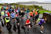 23 October 2021; Parkrun Ireland in partnership with Vhi, added a new parkrun at Achill Greenway on Saturday, 23rd of October, with the introduction of the Achill Greenway parkrun at Achill Greenway, Great Western Greenway in Achill, Mayo. Parkruns take place over a 5km course weekly, are free to enter and are open to all ages and abilities, providing a fun and safe environment to enjoy exercise. To register for a parkrun near you visit www.parkrun.ie. Pictured are participants at the start of the parkrun. Photo by Brendan Moran/Sportsfile