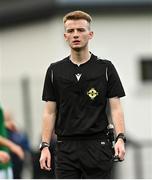 22 October 2021; Referee Jonny Reid during the Victory Shield match between Northern Ireland and Republic of Ireland at Blanchflower Park in Belfast. Photo by Ramsey Cardy/Sportsfile