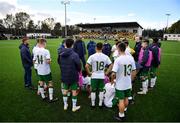 22 October 2021; Republic of Ireland manager Paul Osam speaks to his players after the Victory Shield match between Northern Ireland and Republic of Ireland at Blanchflower Park in Belfast. Photo by Ramsey Cardy/Sportsfile