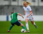23 October 2021; Freya Gregory of England in action against Kathryn Dickson of Northern Ireland during the UEFA Women's U19 Championship Qualifier match between England and Northern Ireland at Jackman Park in Limerick. Photo by Eóin Noonan/Sportsfile