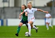 23 October 2021; Freya Gregory of England in action against Abbie McHenry of Northern Ireland during the UEFA Women's U19 Championship Qualifier match between England and Northern Ireland at Jackman Park in Limerick. Photo by Eóin Noonan/Sportsfile