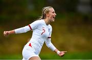 23 October 2021; Agnes Beever-Jones of England celebrates after scoring her side's seventh goal during the UEFA Women's U19 Championship Qualifier match between England and Northern Ireland at Jackman Park in Limerick. Photo by Eóin Noonan/Sportsfile