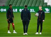 23 October 2021; Ulster players, from left, Robert Baloucoune, David McCann and Nathan Doak prior to the United Rugby Championship match between Connacht and Ulster at Aviva Stadium in Dublin. Photo by David Fitzgerald/Sportsfile