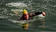 23 October 2021; Tiernan Brennan, Clontarf, who was the first over the finish line, in the 101st Jones Engineering Dublin City Liffey Swim which travelled up-river for the first time in the swim’s history. Photo by Ray McManus/Sportsfile