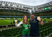 23 October 2021; Connacht supporters Niamh de Paor and Brian McDonagh from Claregalway, Galway before the United Rugby Championship match between Connacht and Ulster at Aviva Stadium in Dublin. Photo by David Fitzgerald/Sportsfile