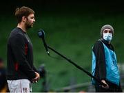 23 October 2021; Ulster captain Iain Henderson is interviewed before the United Rugby Championship match between Connacht and Ulster at Aviva Stadium in Dublin. Photo by David Fitzgerald/Sportsfile