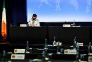 23 October 2021; Ard Stiúrthóir of the GAA Tom Ryan studies his notes before the arrival of delegates at the GAA Special Congress at Croke Park in Dublin. Photo by Piaras Ó Mídheach/Sportsfile